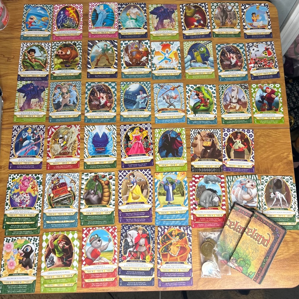 Disney Sorcerers of the Magic Kingdom 59 Card Lot Maps Coins Game Rules Board